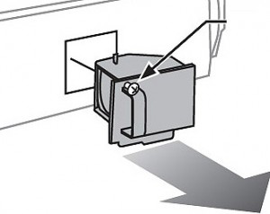 Mitsubishi 92742 RPTV lamp screw rempved, Mitsubishi 915B455011 / 915B455A11 Lamp