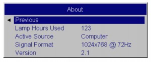 ASK Proxima DP-1200X About Menu, ASK Proxima SP-LAMP-013