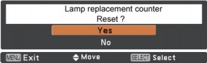 Sanyo PLC-XE33 Lamp Counter Lamp Reset Screen 2, Sanyo POA-LMP132 (service parts no 610 345 2456)