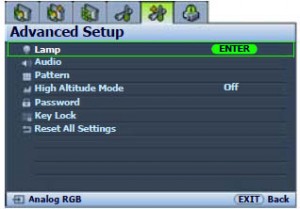 BenQ SP830 lamp reset menu, BenQ 5J.J1Y01.001