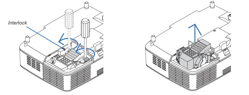 NEC NP62_projector_lamp_ NEC NP09LP_loosen_lamp_screws