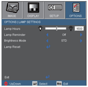 Optoma_DS316_lamp_control_menu_Optoma_BL-FU185A_projector_lamp