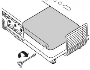 Epson-Powerlite-400W-400WE -loosen-lamp-cover-screw-Epson-ELPLP42-lamp