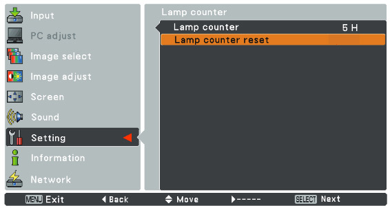 Sanyo_projector_PLC-WL2500_reset_Sanyo_POA-LMP_140_lamp_timer
