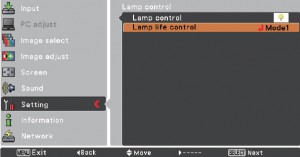 Sanyo PLC-XU300/PLC-XU350 Lamp Control Screen Screen 2, Sanyo POA-LMP131 (service parts no 610 343 2069)