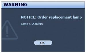 BenQ W6500 First Lamp Warning Message, BenQ 5J.J2605.001 lamp 