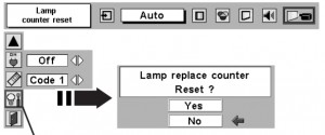 Sanyo PLC-XU32/PLC-XU37 lamp reset screen, Sanyo POA-LMP35 service part no 6102932751